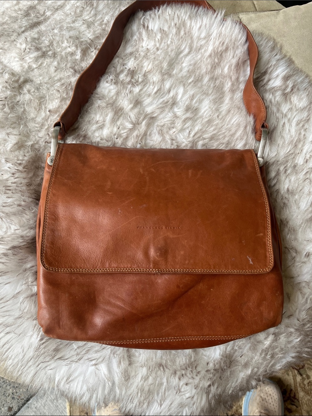 Francesco Biasia Tan Leather Messenger Bag